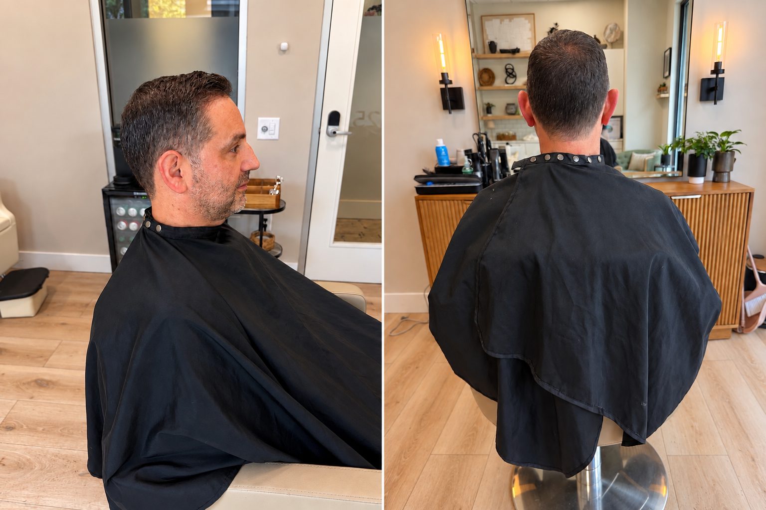 A finished men's cut from the side and from behind