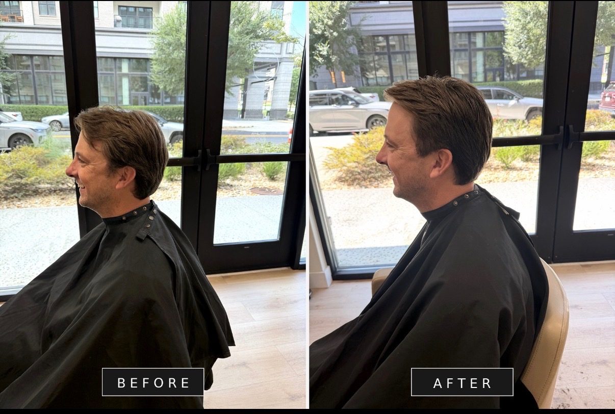 Before and after: a men's haircut, side profile